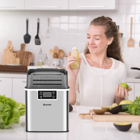Costway Countertop Ice Maker Electric Ice Making Machine with A Top Inlet Hole-Silver