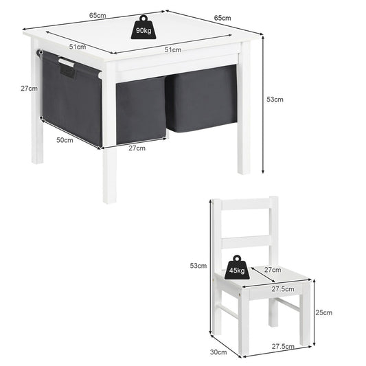 Kids activity table set includes a block-building tabletop, two storage drawers and two matching chairs