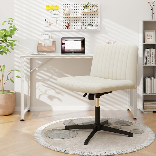 Costway Criss Cross Legged Chair No Wheels with Wide Padded Seat and Adjustable Height-Beige