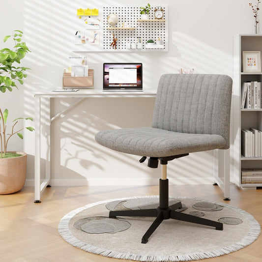 Costway Criss Cross Legged Chair No Wheels with Wide Padded Seat and Adjustable Height-Grey