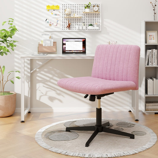 Costway Criss Cross Legged Chair No Wheels with Wide Padded Seat and Adjustable Height-Pink