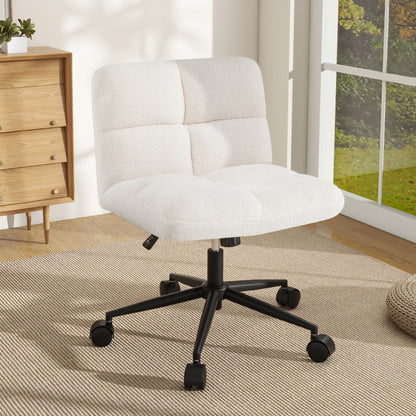 Costway Upholstered Home Office Chair with Padded Seat and Wheels-Beige