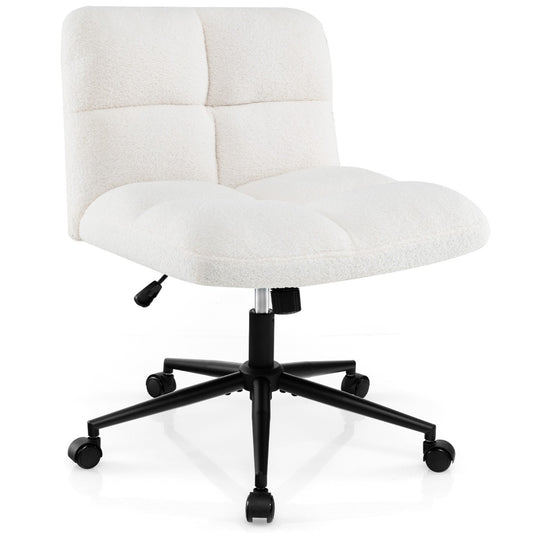 Costway Upholstered Home Office Chair with Padded Seat and Wheels-Beige