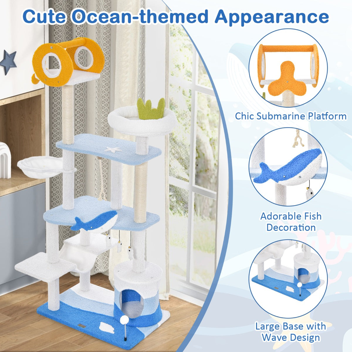 Costway Multi-level Ocean-themed Cat Tree Towern Activity Center