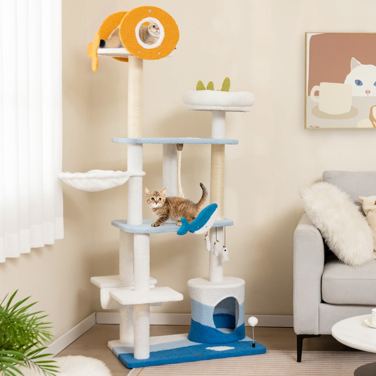 Costway Multi-level Ocean-themed Cat Tree Towern Activity Center