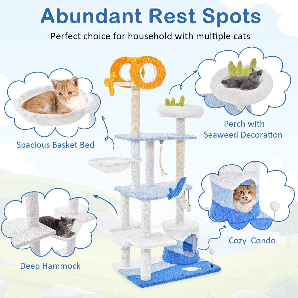 Costway Multi-level Ocean-themed Cat Tree Towern Activity Center