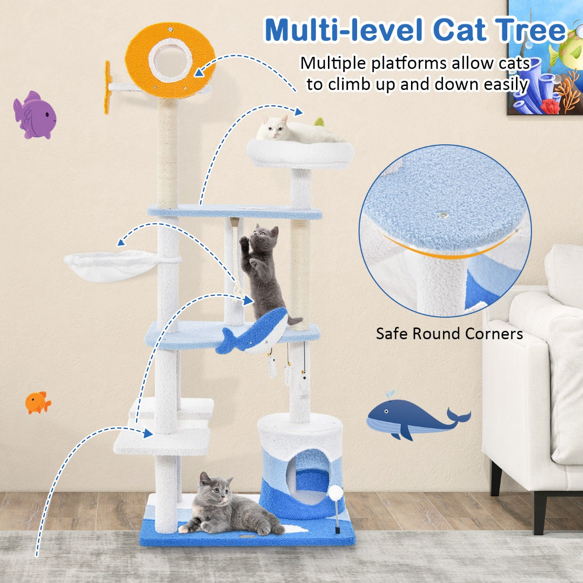 Costway Multi-level Ocean-themed Cat Tree Towern Activity Center