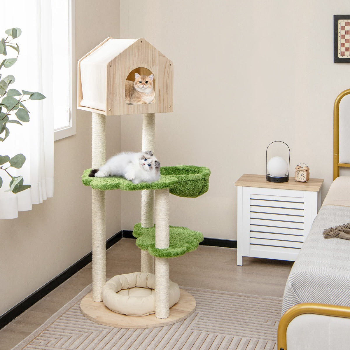 Costway 1.4M Cute Cat Tree with Sisal Scratching Posts for Indoor Cats