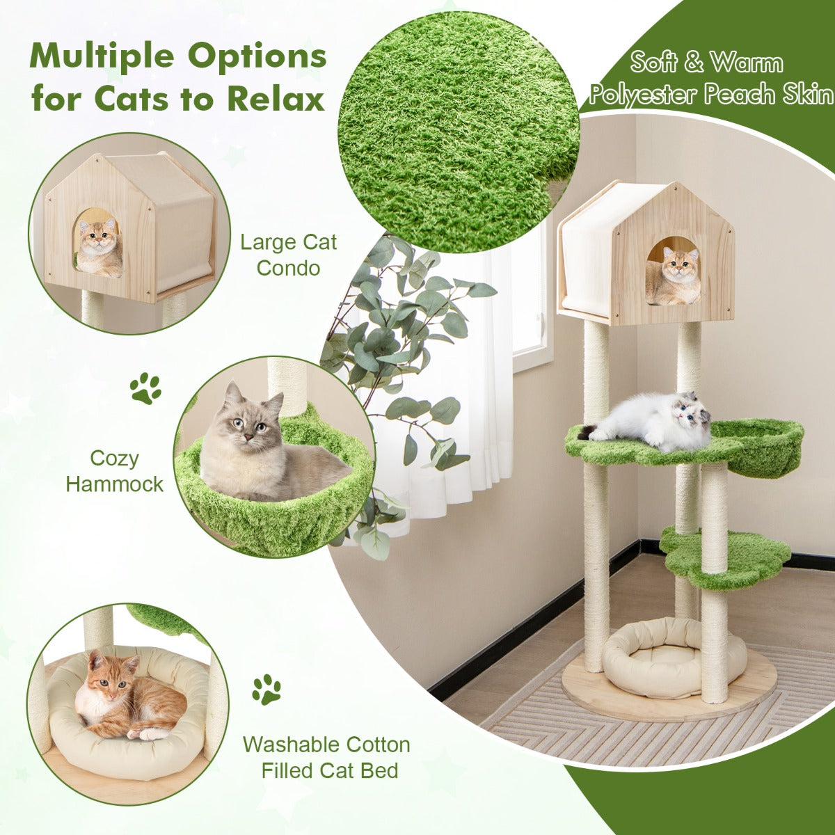 Costway 1.4M Cute Cat Tree with Sisal Scratching Posts for Indoor Cats