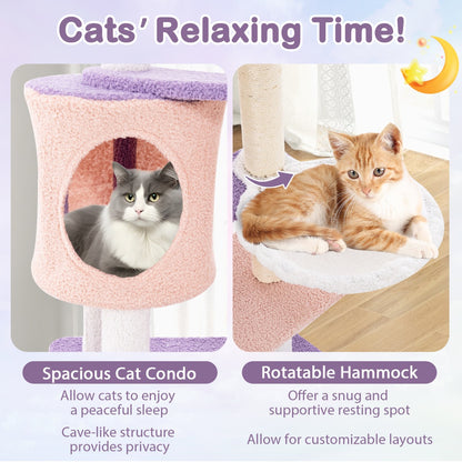 Multi-level Cute Cat Tree with Sisal Covered Scratching Posts and Condo
