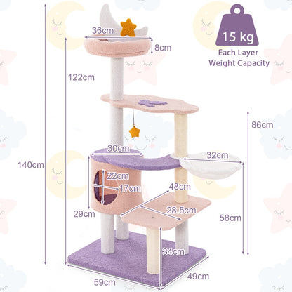 Multi-level Cute Cat Tree with Sisal Covered Scratching Posts and Condo