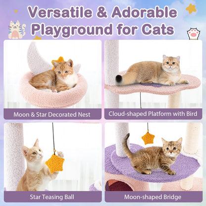 Multi-level Cute Cat Tree with Sisal Covered Scratching Posts and Condo