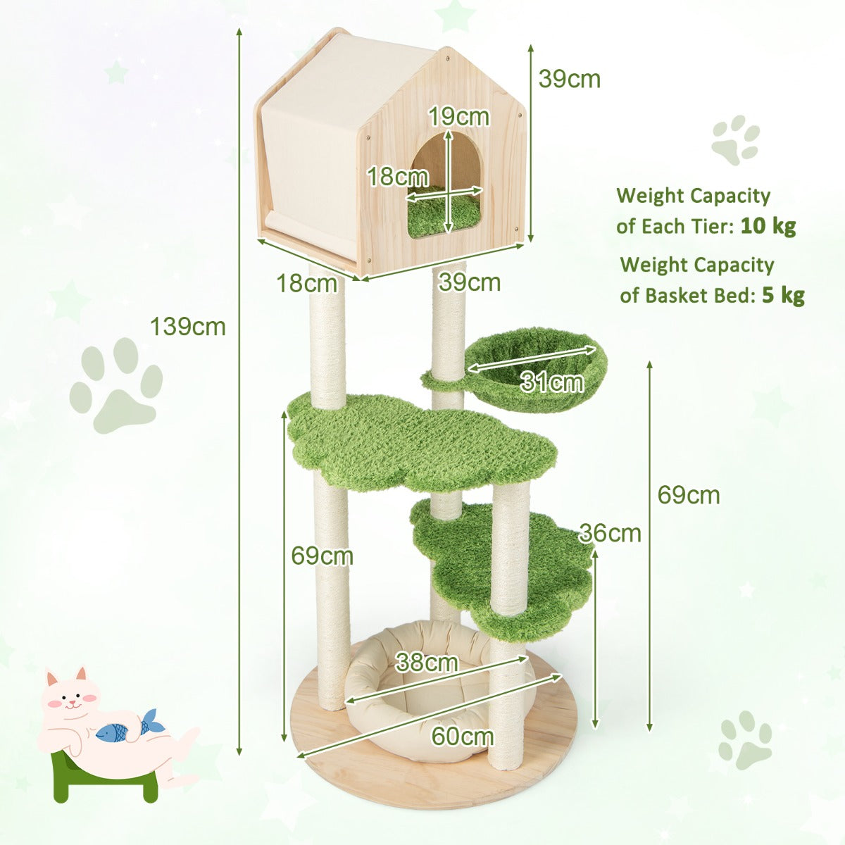 1.4M Multi-Level Cat Tree with Sisal Posts and Cloud Platforms for Indoor Cats