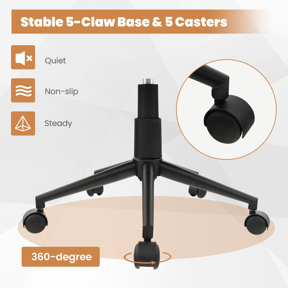 Home Office Desk Chair with 5 Rolling Wheels for Study, Bedroom, Office