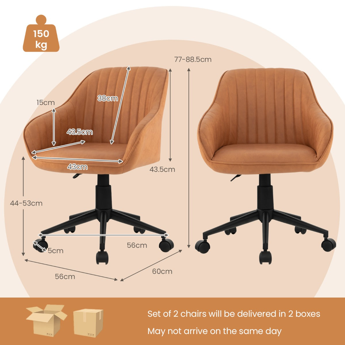 Home Office Desk Chair with 5 Rolling Wheels for Study, Bedroom, Office
