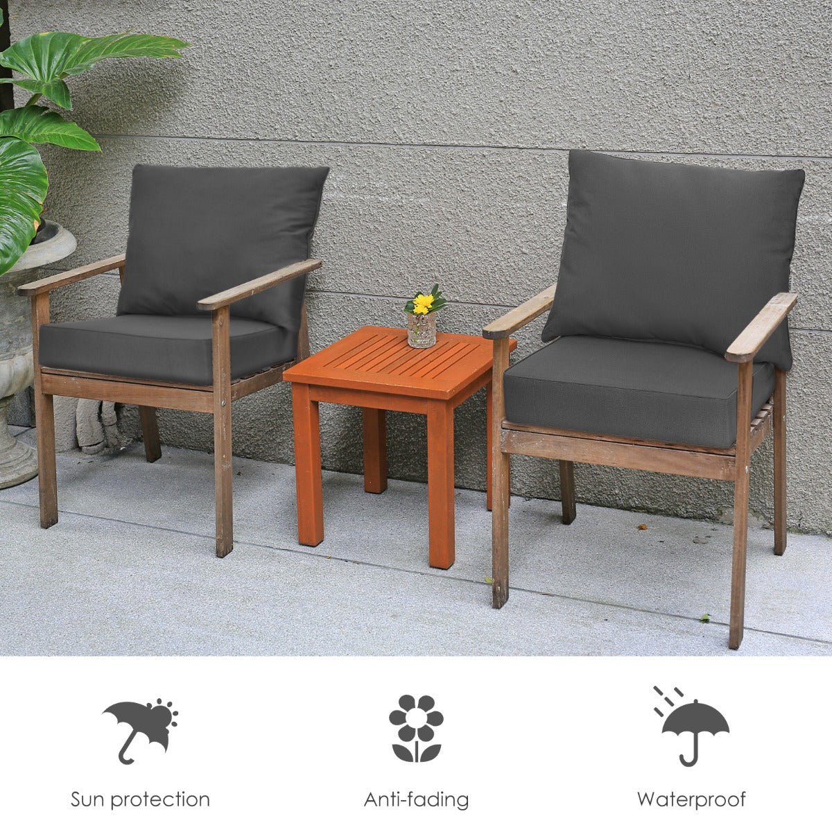 Detachable Outdoor Patio Cushion Set Chair Seat Pads-Grey