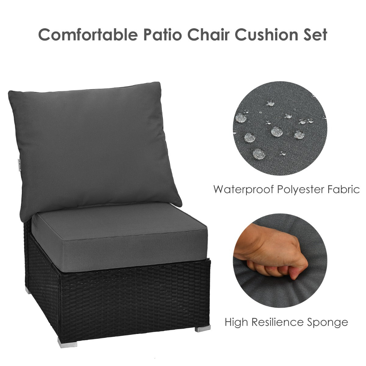 Detachable Outdoor Patio Cushion Set Chair Seat Pads-Grey