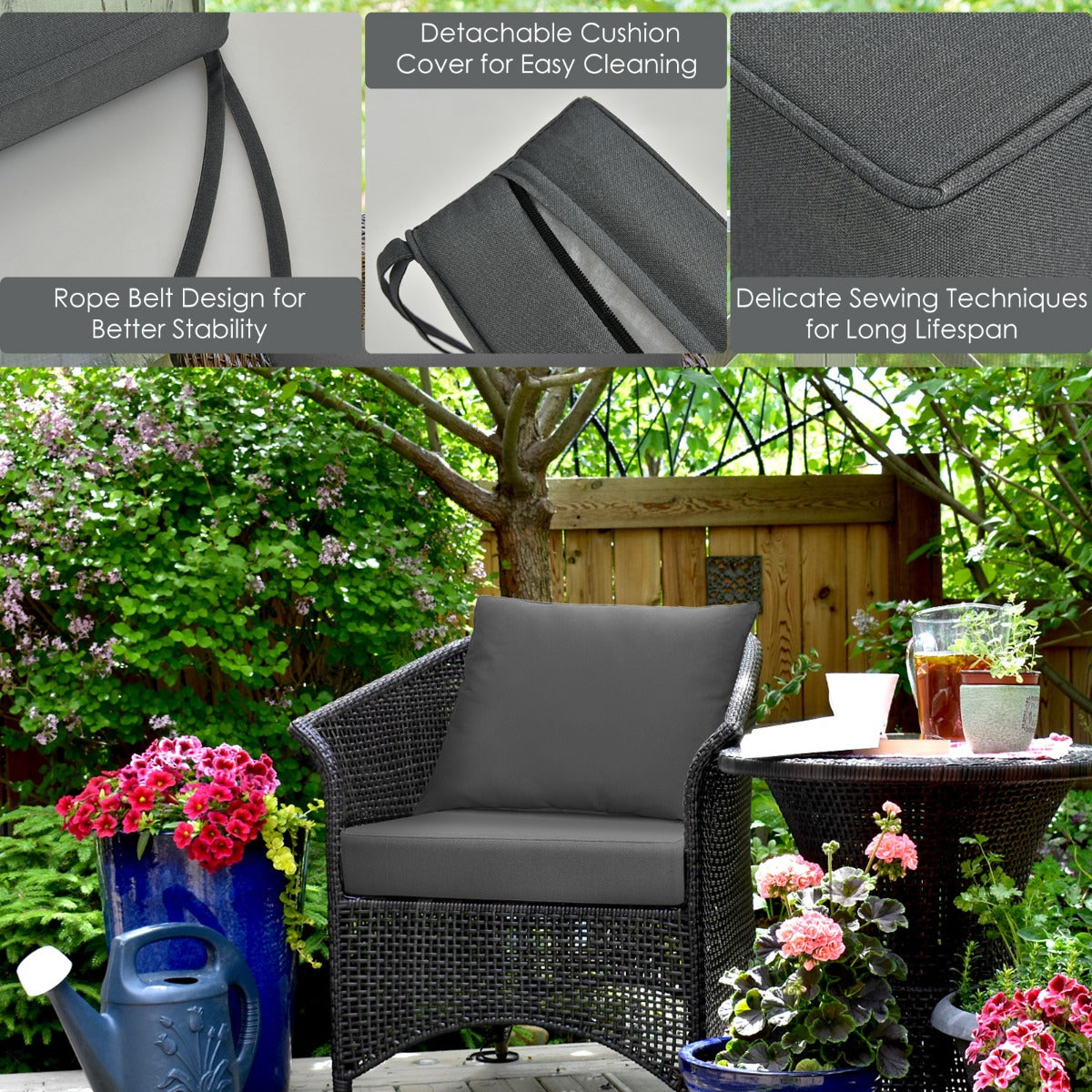 Detachable Outdoor Patio Cushion Set Chair Seat Pads-Grey