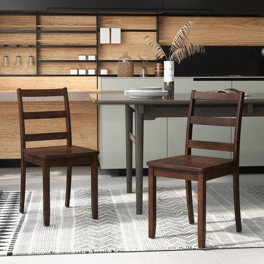 Costway Wood Dining Chair Set of 2 with Rubber Wood Legs for Home Dining Room Kitchen Restaurant-Brown