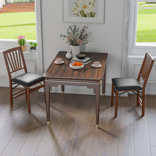 Costway Dining Chair Set of 2 with Padded Seat and Rubber Wood Frame-Brown
