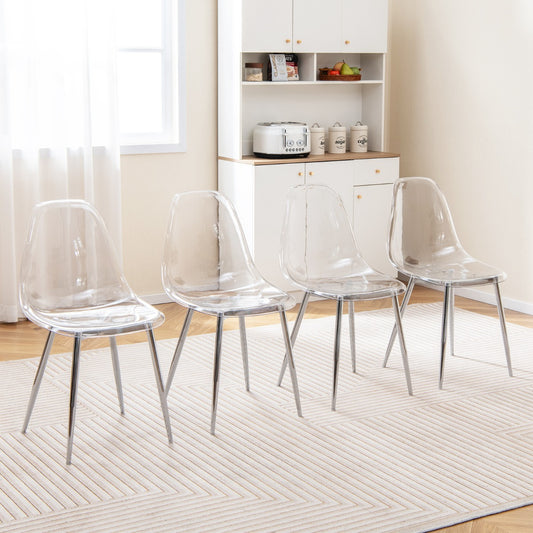 Costway Dining Chair Set of 4 with Heavy-Duty Electroplated Metal Legs-Silver