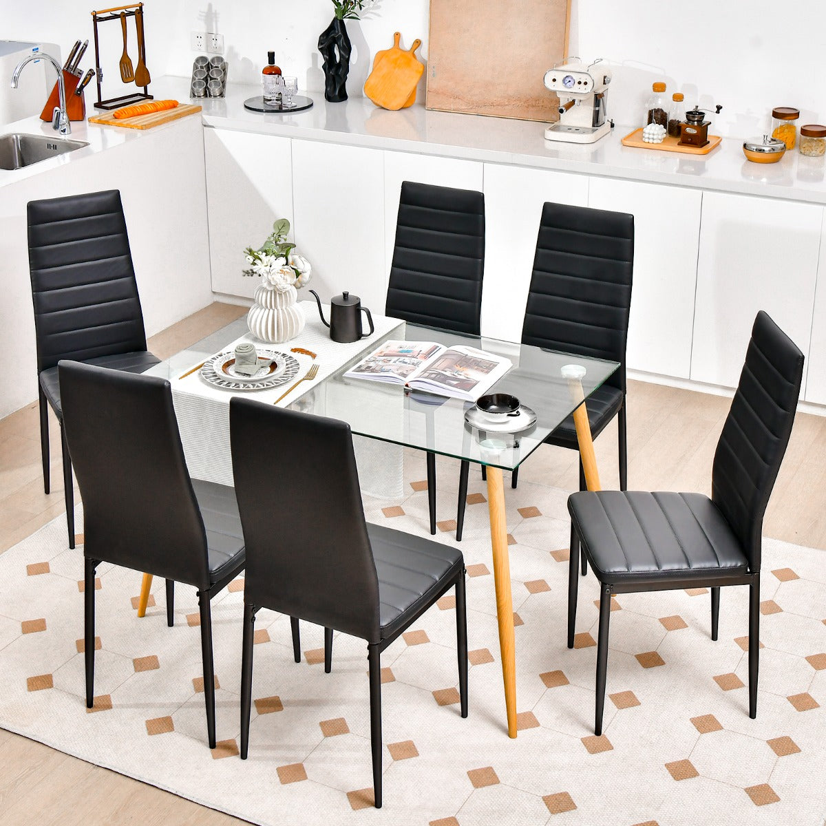 Set of 6 Dining Chairs with Steel Frame PVC Leather