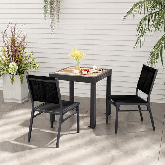 Costway 2 Pieces Outdoor Dining Chairs with Breathable Seat and Backrest for Backyard Porch Poolside-Black