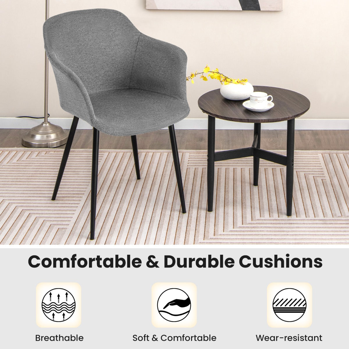 Soft linen seat and backrest with high-density sponge offers breathable, comfortable everyday seating