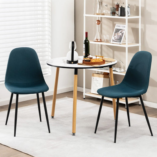 Costway Dining Chairs Set of 2 with Black Metal Legs-Blue