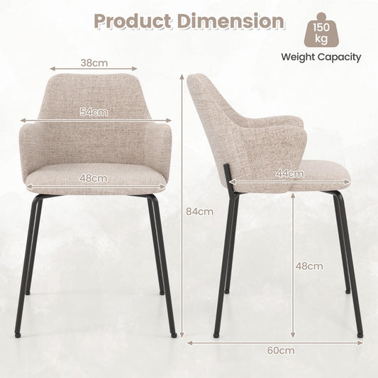 Beige dining chair with curved backrest, wide seat, and armrests for ergonomic support