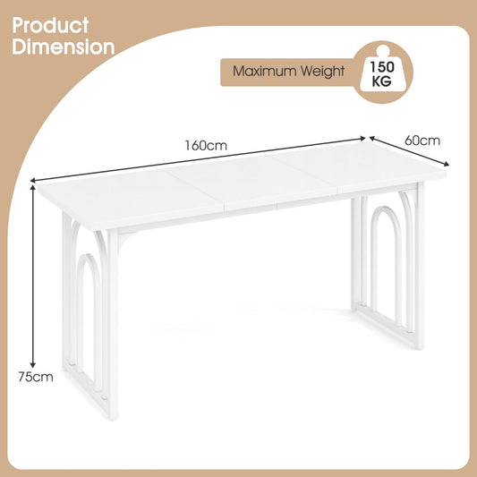 Large white 160 cm dining table comfortably seats six to eight people for meals and gatherings