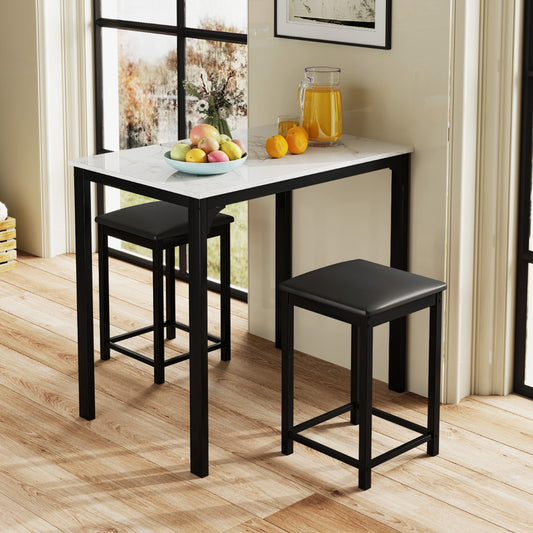 Costway Dining Table and Chairs Set with Faux Marble Tabletop-White