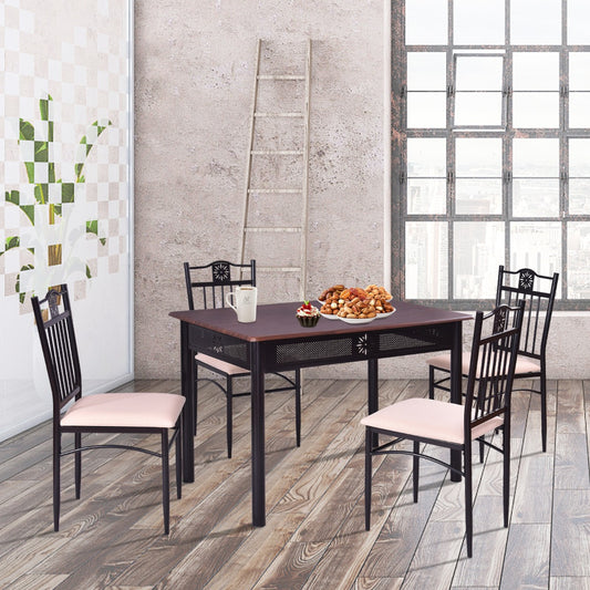 Costway 5 Pieces Dining Table Set with 4 Upholstered Chairs for 4 Person-Brown