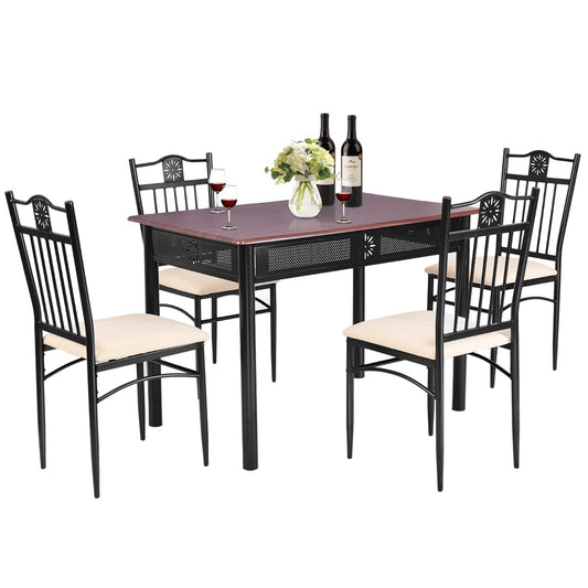 Costway 5 Pieces Dining Table Set with 4 Upholstered Chairs for 4 Person-Brown