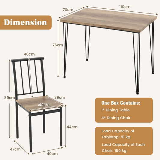 Natural dining table set with four chairs, ideal for compact kitchens and small dining spaces