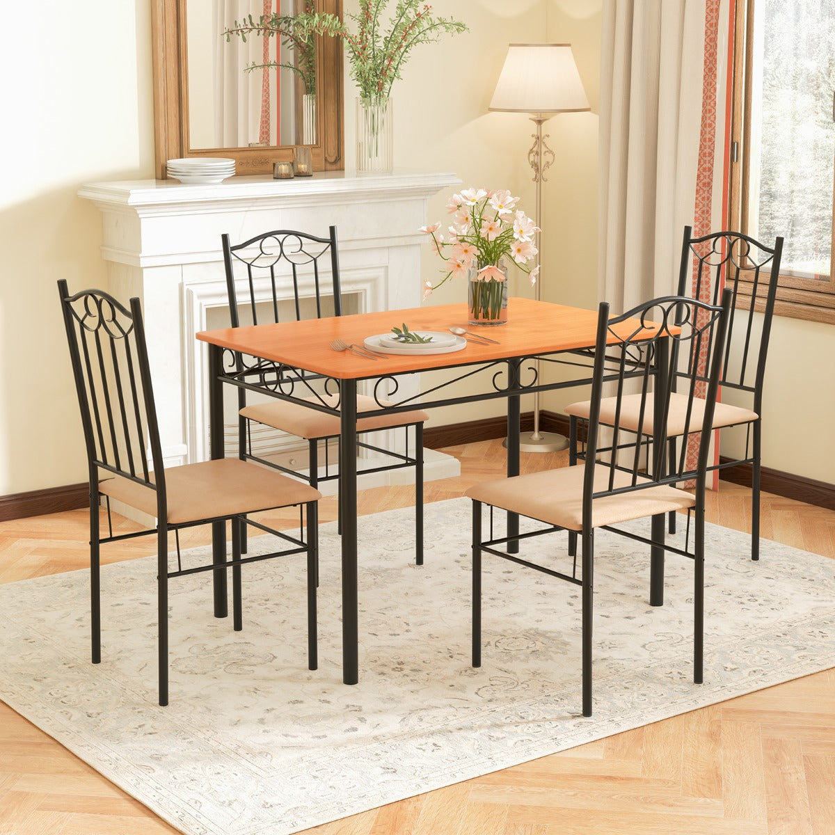 Heavy-duty metal frames provide excellent stability for the table and dining chairs