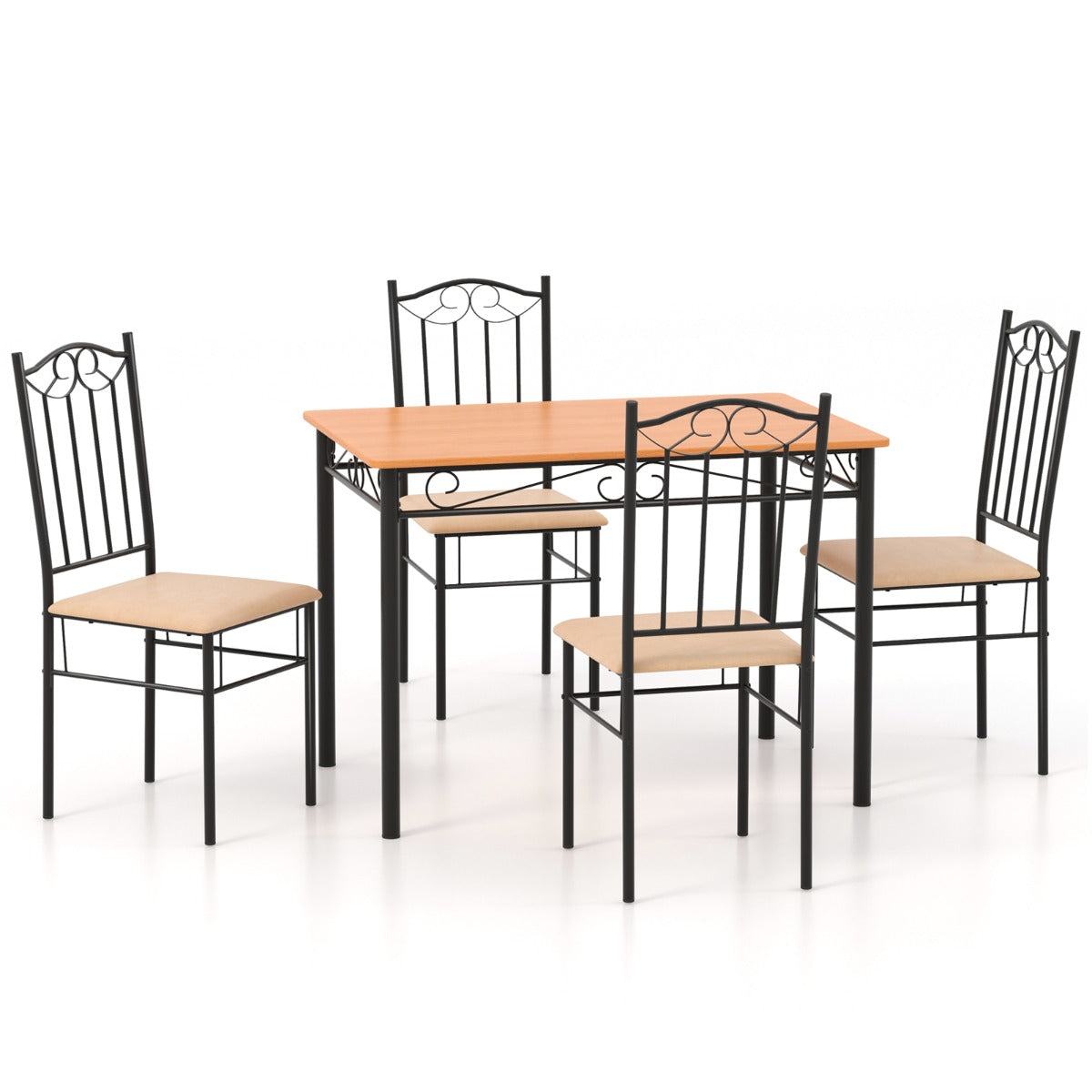 Chairs tuck under the table to save floor space in kitchens and breakfast nooks