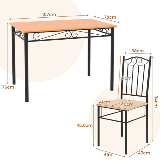 Five-piece dining set with rectangular kitchen table and four high-back upholstered chairs