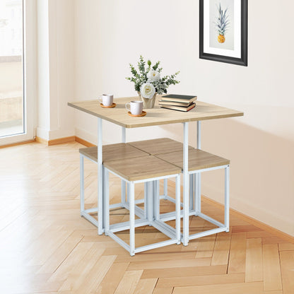 5-Piece Dining Table Set with 4 Square Stools for Small Space-Natural