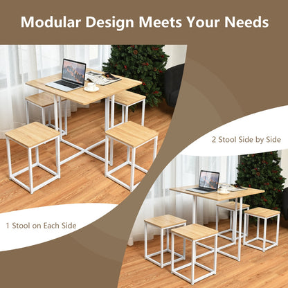 5-Piece Dining Table Set with 4 Square Stools for Small Space-Natural