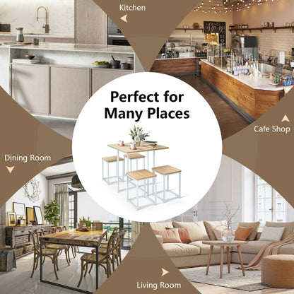 5-Piece Dining Table Set with 4 Square Stools for Small Space-Natural