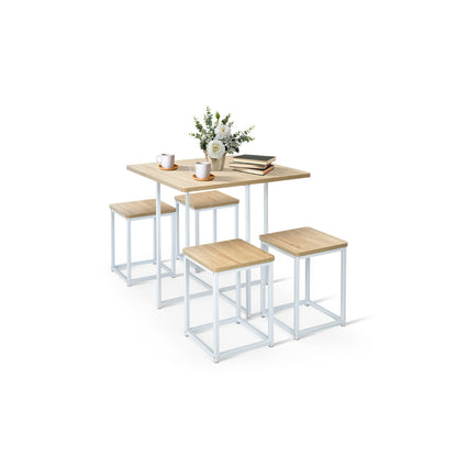5-Piece Dining Table Set with 4 Square Stools for Small Space-Natural