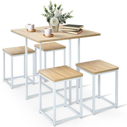 5-Piece Dining Table Set with 4 Square Stools for Small Space-Natural