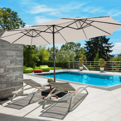 Large vented garden umbrella improves air circulation and helps create a cooler shaded seating area