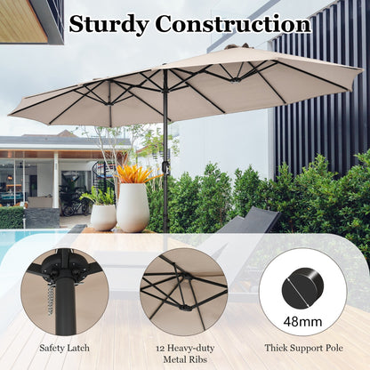 Costway 4.7M Double-Sided Patio Umbrella with Hand-Crank System and Air Vents-Beige