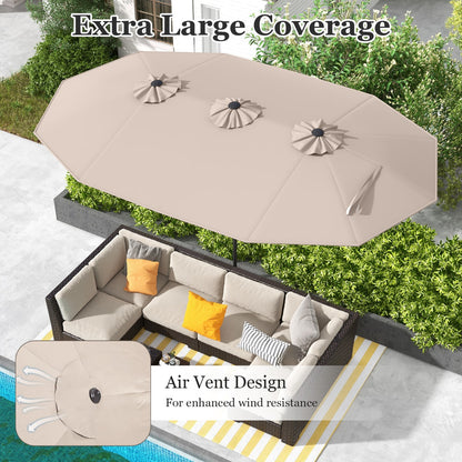 Costway 4.7M Double-Sided Patio Umbrella with Hand-Crank System and Air Vents-Beige