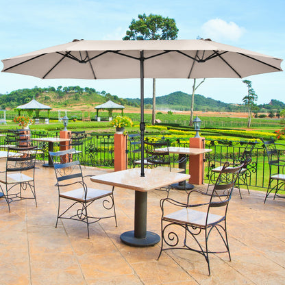 Costway 4.7M Double-Sided Patio Umbrella with Hand-Crank System and Air Vents-Beige