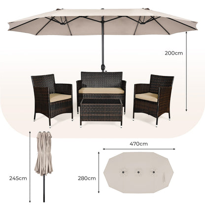 Costway 4.7M Double-Sided Patio Umbrella with Hand-Crank System and Air Vents-Beige