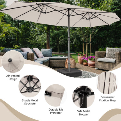 Costway 4.7M Double-Sided Patio Umbrella with Solar Lights for Poolside Garden Yard-Beige