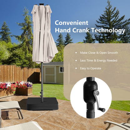 Costway 4.7M Double-Sided Patio Umbrella with Solar Lights for Poolside Garden Yard-Beige